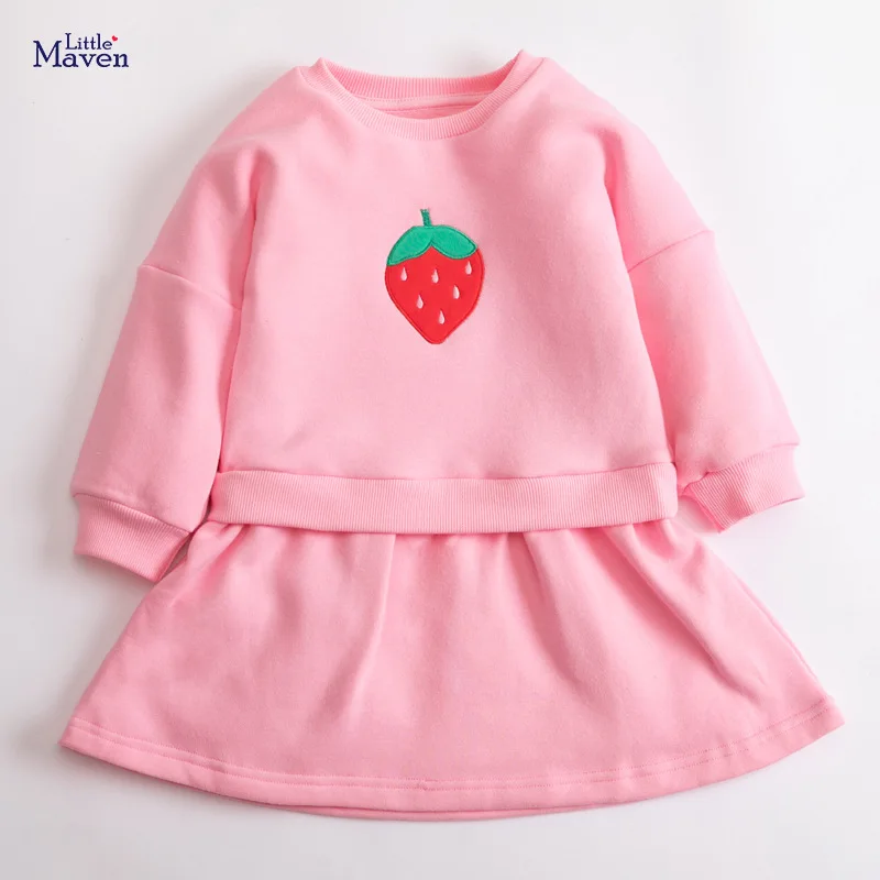 

Детская зимняя одежда Little mavren, повседневное плотное теплое Тюлевое платье с аппликацией клубники для маленьких девочек, наряды для детей