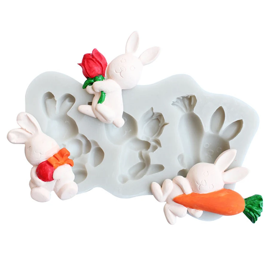 3D Пасхальный кролик помадка силиконовая форма инструмент для украшения мусса