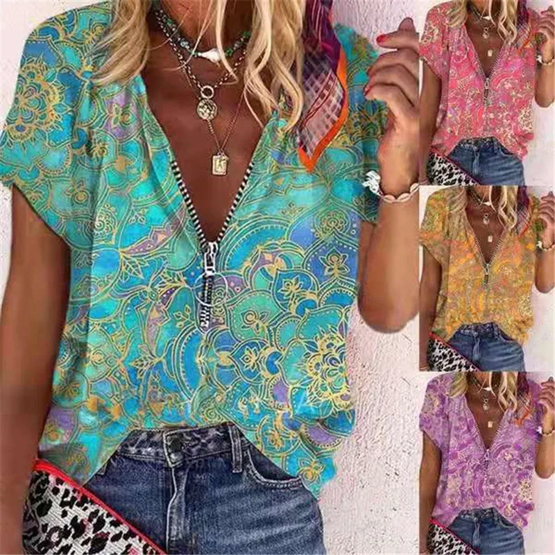 

Fashion Streetwear Short Sleeve Women's T shirt 2021 New Summer Print V-neck Tee Shirts Plus Size 5XL Loose Casual T shirt Tops