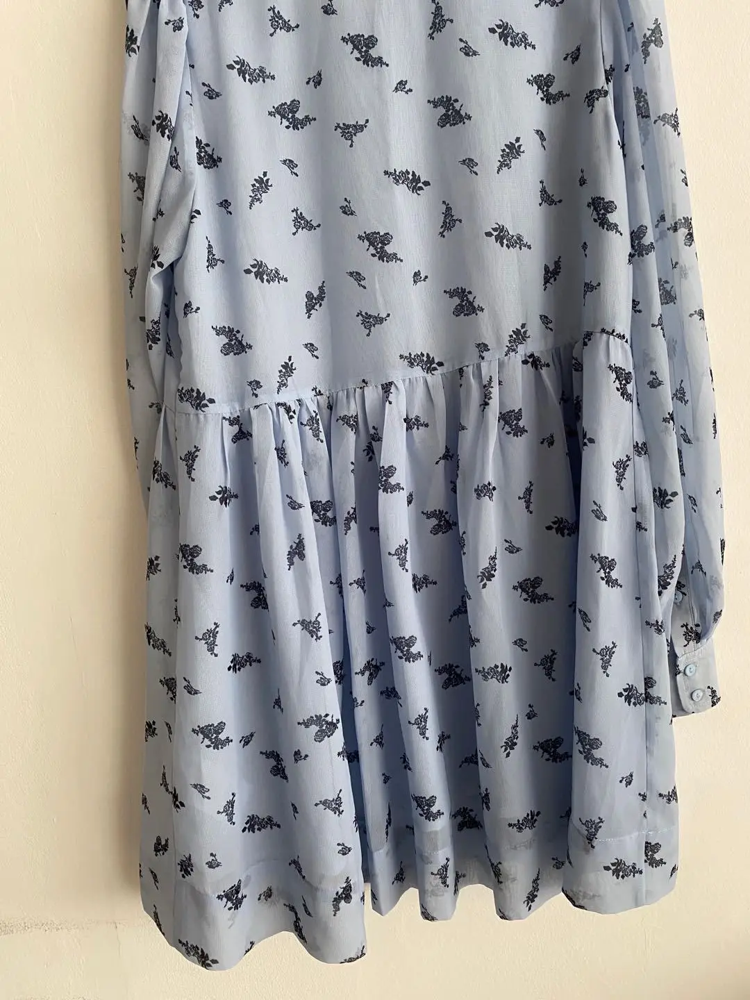 

Women Dress V-neck Puff Sleeve Flower Print Loose Irregular Dress