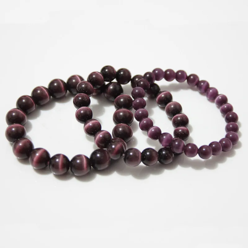 Браслет Будды из натурального фиолетового камня 8/10/12 мм с кристаллами кошачий