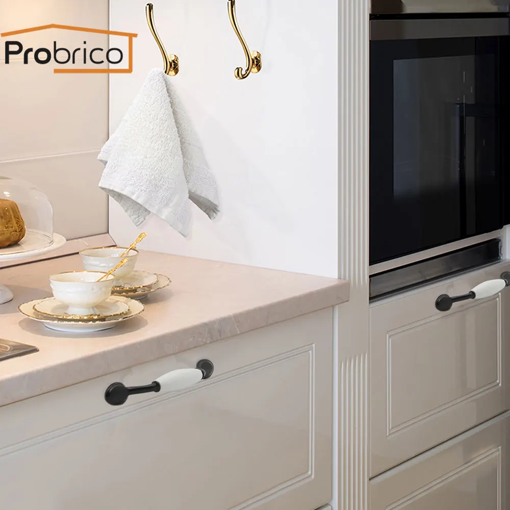 Probrico Black White Cabinet Handles Rural Style Ceramic Drawer Pulls Crackle Kitchen door and Knobs Furniture | Обустройство дома