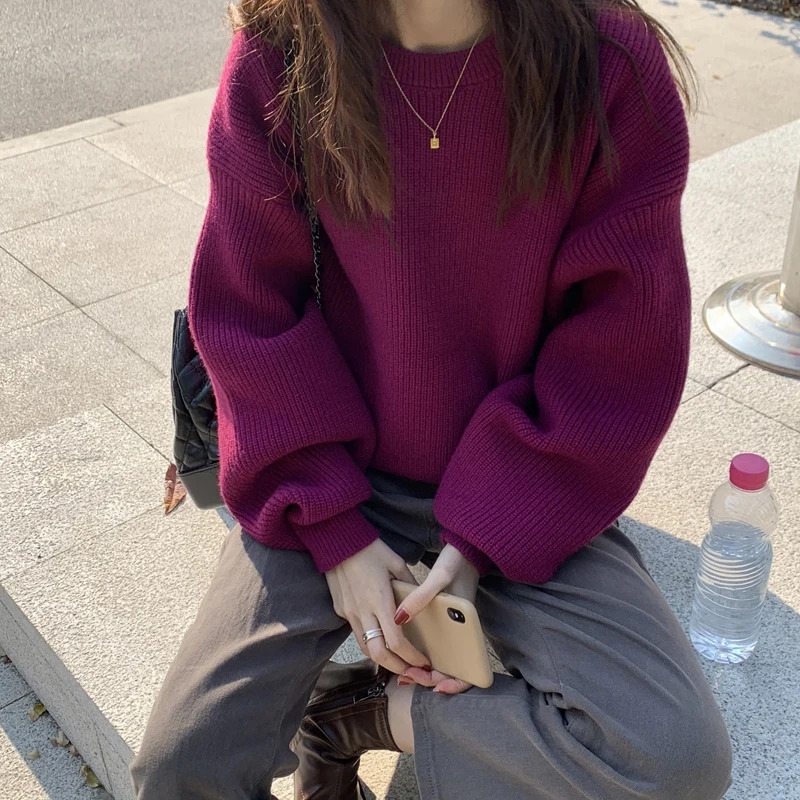 Alien Kitty Fashion Solid Sweater Loose French Style Retro Soft O-neck Thicken Pullovers Lazy Office Lady Long Sleeves Knitted