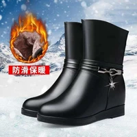 winter women mid calf boots casual pure color round toe zipper plush warm female shoes vintage snow boots botas mujer plus size