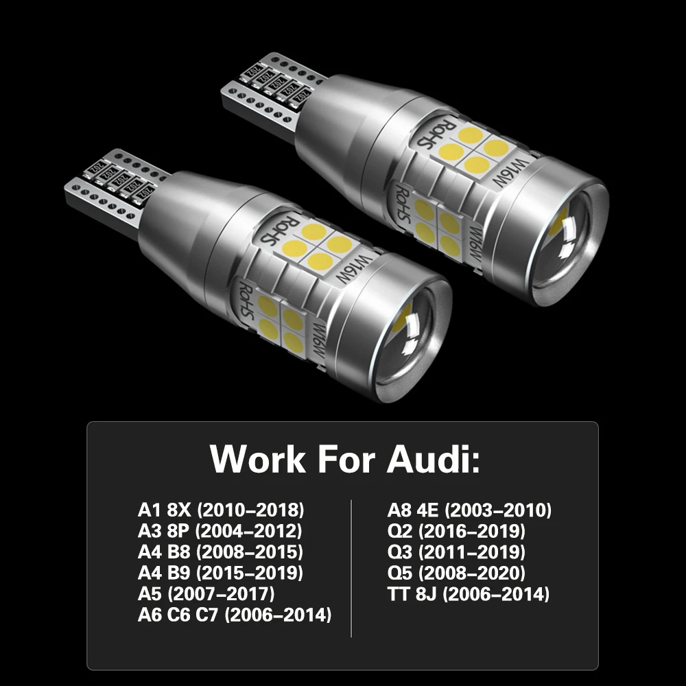 2pcs LED Backup Light Blub Reverse Lamp W16W T15 921 Canbus No Error For Audi A1 8X A3 8P A4 B8 B9 A5 A6 C6 C7 A8 Q2 Q3 Q5 TT 8J |