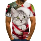 Мужская и женская футболка с 3d принтом забавный кот цифровая печать рубашка с коротким рукавом Рождественский стиль 5xl 6xl искусственная Новая мода