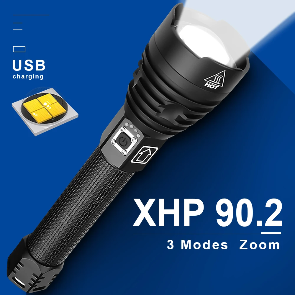 XHP90.2 самый мощный тактический фонарик XHP50 высокояркие светодиодные USB фонарики