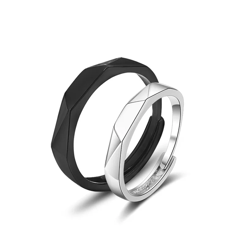 

New Simple Geometric Multi-Section Adjustable Matching Rhombus Wedding Black and White Ring 2021 Couple Engagement Jewelry Part