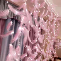 led copper wire curtain light diy feather shape string lights usb powered fairy lamp remote control bedroom room decoration