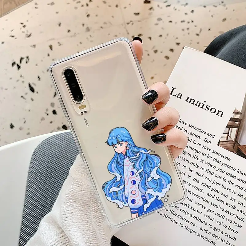 

Wave Hair Girl Phone Case Transparent for Huawei P20 P30 P40 lite pro P smart 2019 honor 8x 10i