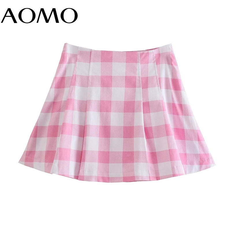 

AOMO Women Vintage Pink Skirt Shorts Zipper Female Retro Casual Shorts Pantalones 3R15A
