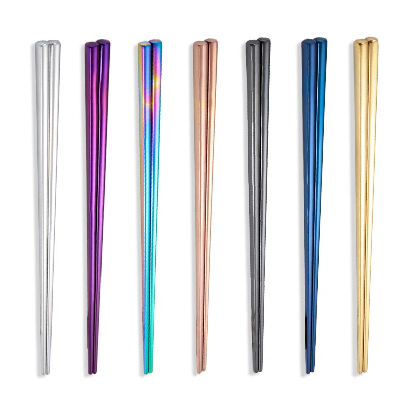 

Stainless Steel Non-Slip Glossy Reusable Chopsticks Sushi Food Sticks Kitchen Dinner Tableware