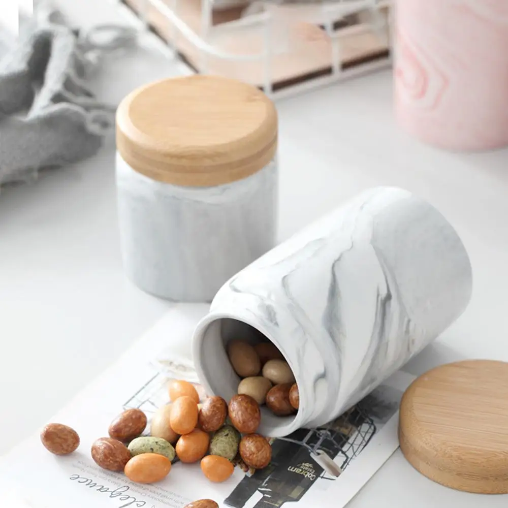 

Creative Marble Kitchen Ceramic Sealed Jar Multigrain Coffee Tea Storage Seasoning Storage Tank with Lid