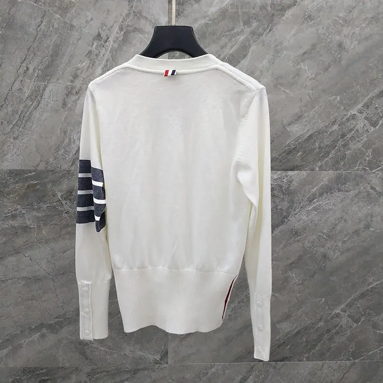 

TB 2021 Fashion Brand Sweaters Women Slim Fit V-Neck Cardigans Clothing Striped Cotton Spring and Autumn Casual Coat