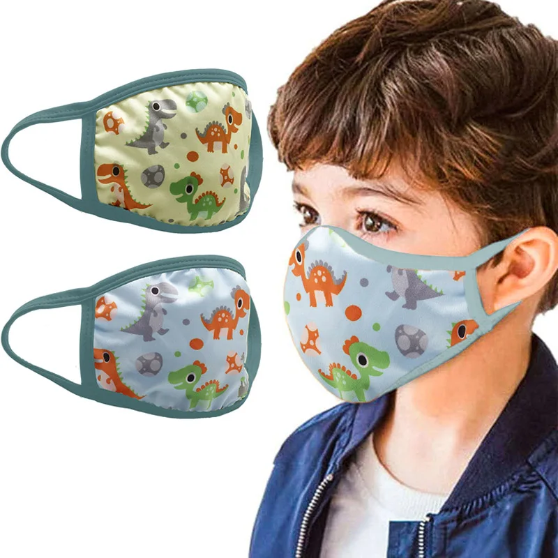 

Children Washable Cotton Mask with Filters Pocket Cartoon Dinosaur Print Mask for Kids Boys Anti Dust Windproof Warm Masks Cover
