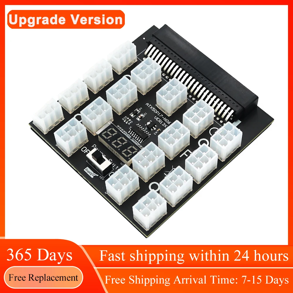 

PCI-E 12V 50Pin to ATX 17 x 6Pin Mining Power Supply Breakout Board Adapter Converter For DELL 750W 1100W 1600W 2000W 2400W PSU