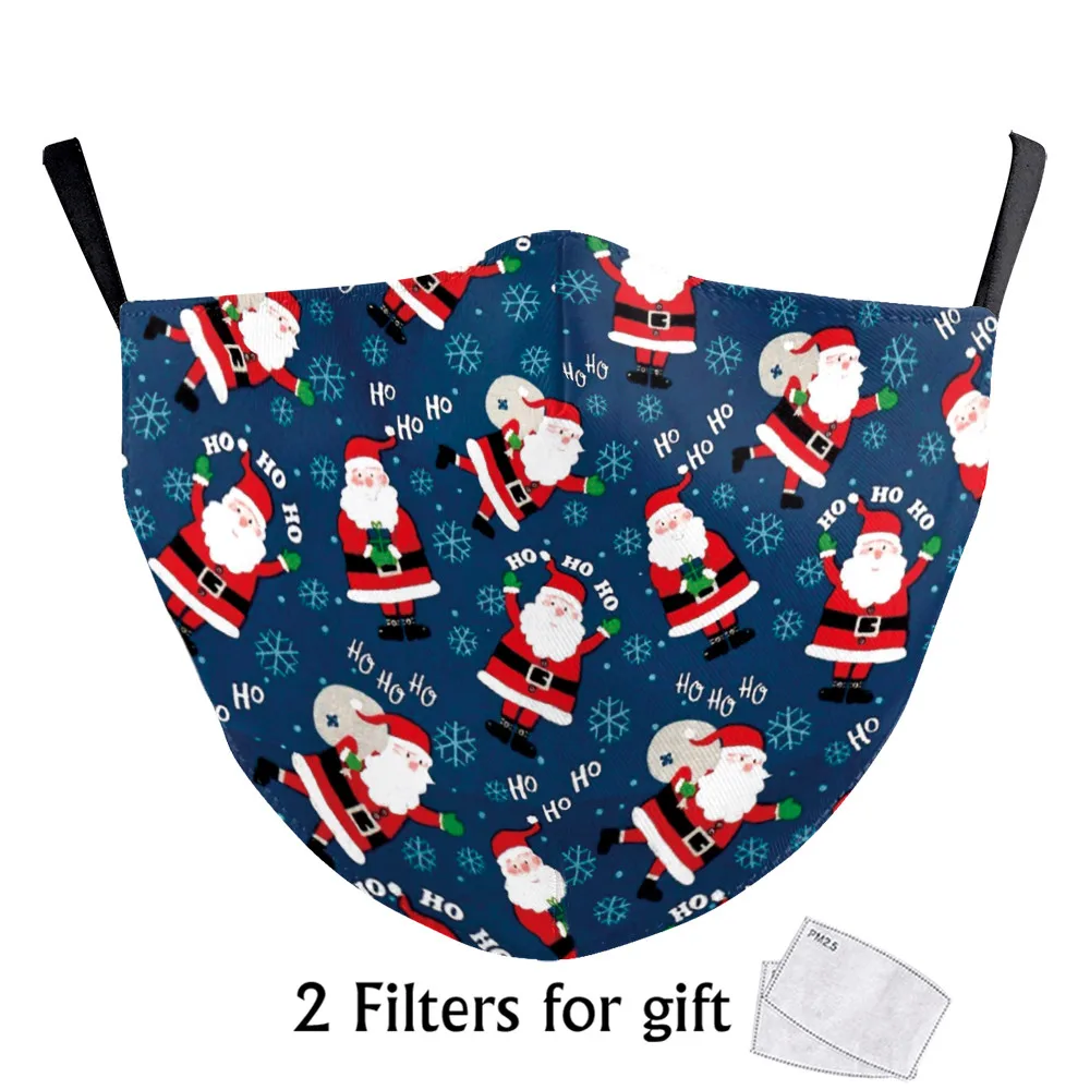 

Ootdoor Reusable Masks Dark Blue Christmas Face Mask Adjustable Ear Hoop Santa Claus Adult Mouth Cover Fabric Washable Kids Mask