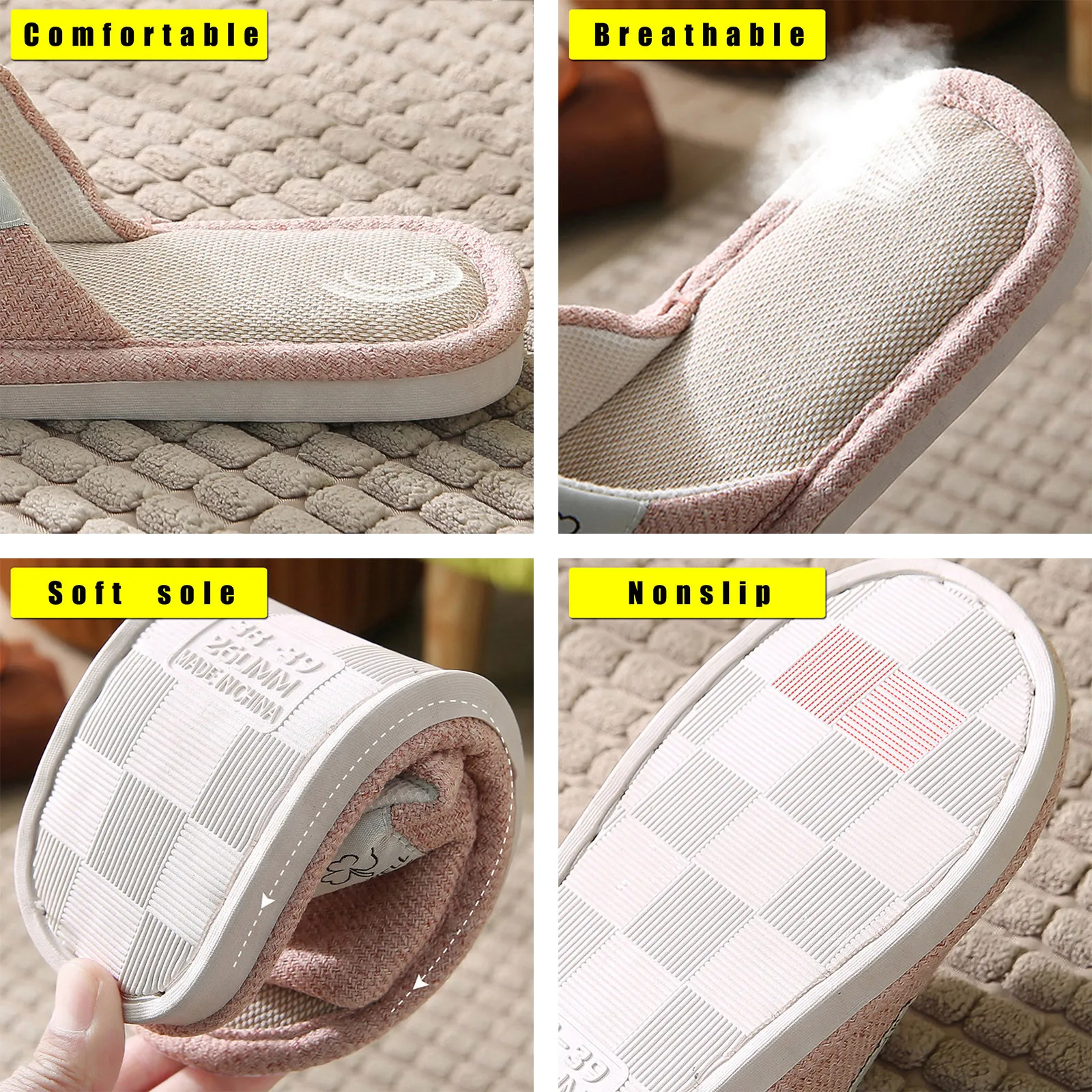 

SAGACE Slippers For Women Men Linen Shoes Women Household Slippers Indoor Floor Shoes Flats Heel Non Slip Indoor Comfort Slipper