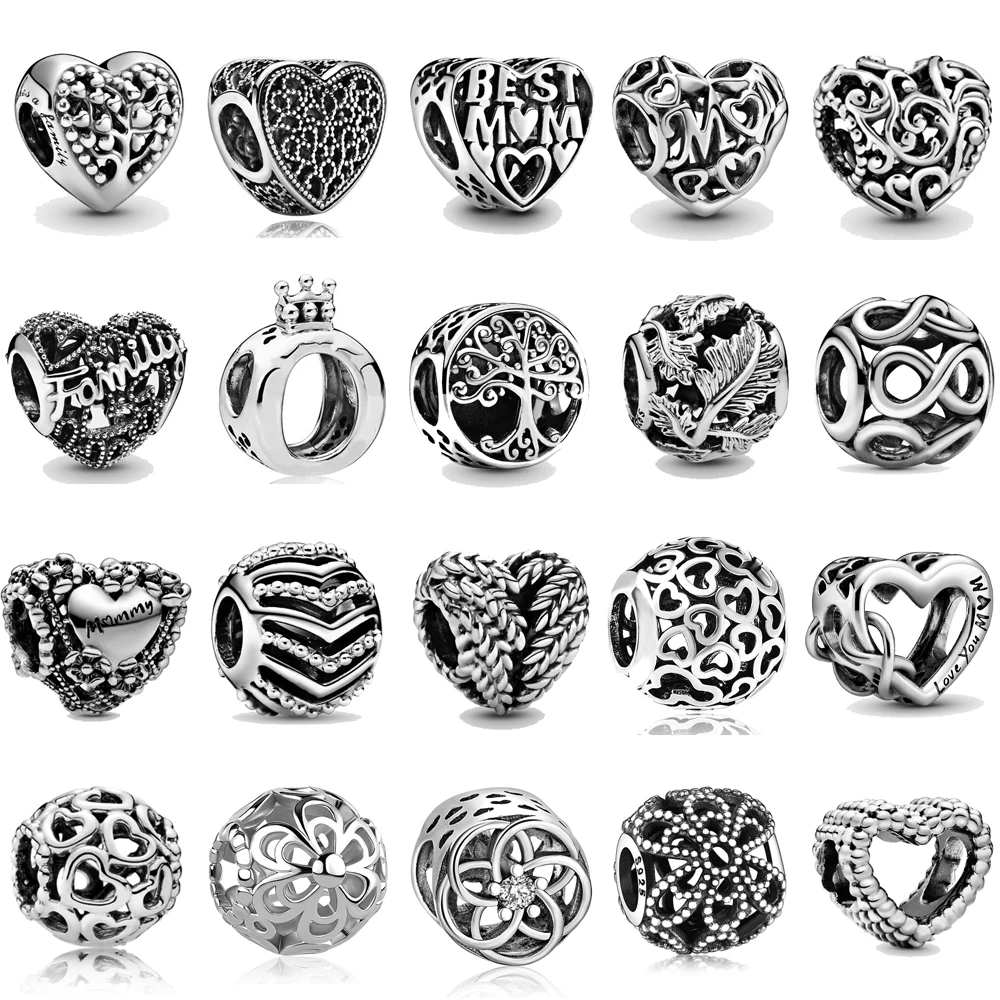 Paylor 2020 Newest Silver Color Crown Mom Love Heart Life Tree DIY Beads Fit Original Pandora Charm Bracelet Jewelry Making