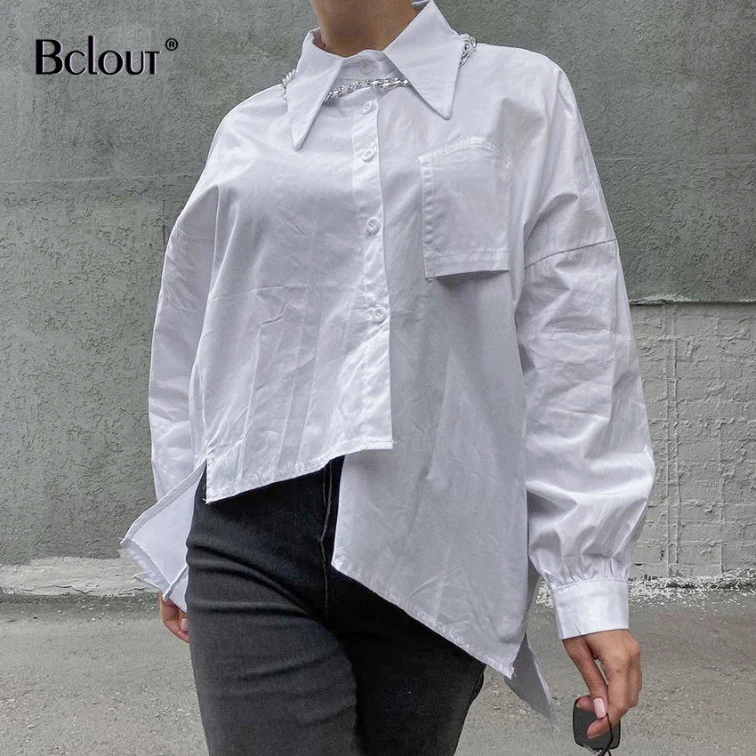 

Блузка Женская Асимметричная с длинным рукавом, отложным воротником и разрезом