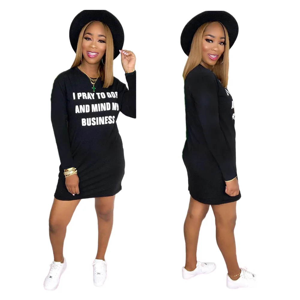 

Autumn Plus Size S-4XL Women Letter Print O-neck Long Sleeve Mini Dress Streetwear Fashion T-shirts Dresses Vestidos
