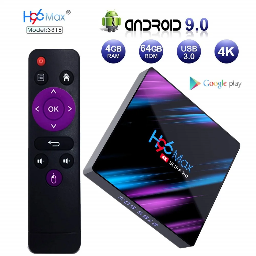 Смарт ТВ приставка H96 MAX для Android 9 0 4 Гб 32/64 ГБ процессор RK3318 Penta Core Mali450 GPU 4K 3D 2 + 16 4/5G Wi