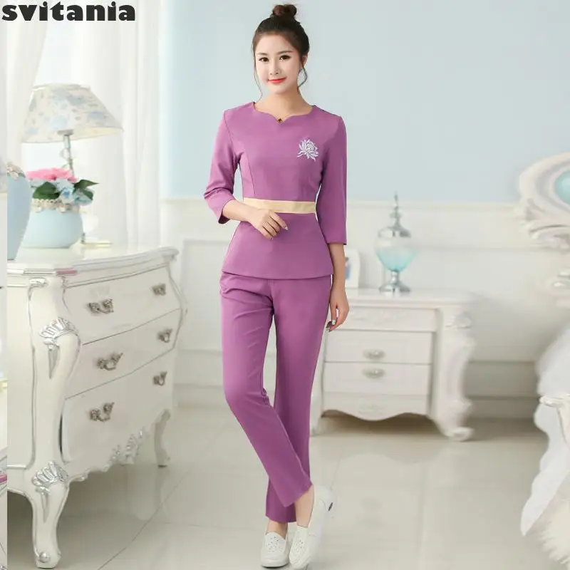 Svitania Women Beauty Salon Work Clothes Long Sleeve Beautician Spa Club Suit Autumn |