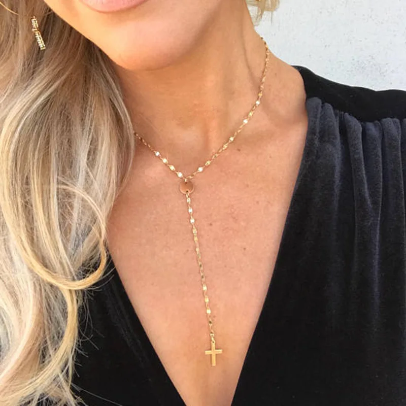 

HebeDeer Long Cross Trendy Girl Necklace Chain Women Crystal Bohemia Stainless Steel Necklaces Jewelry Lovers Kpop Collier