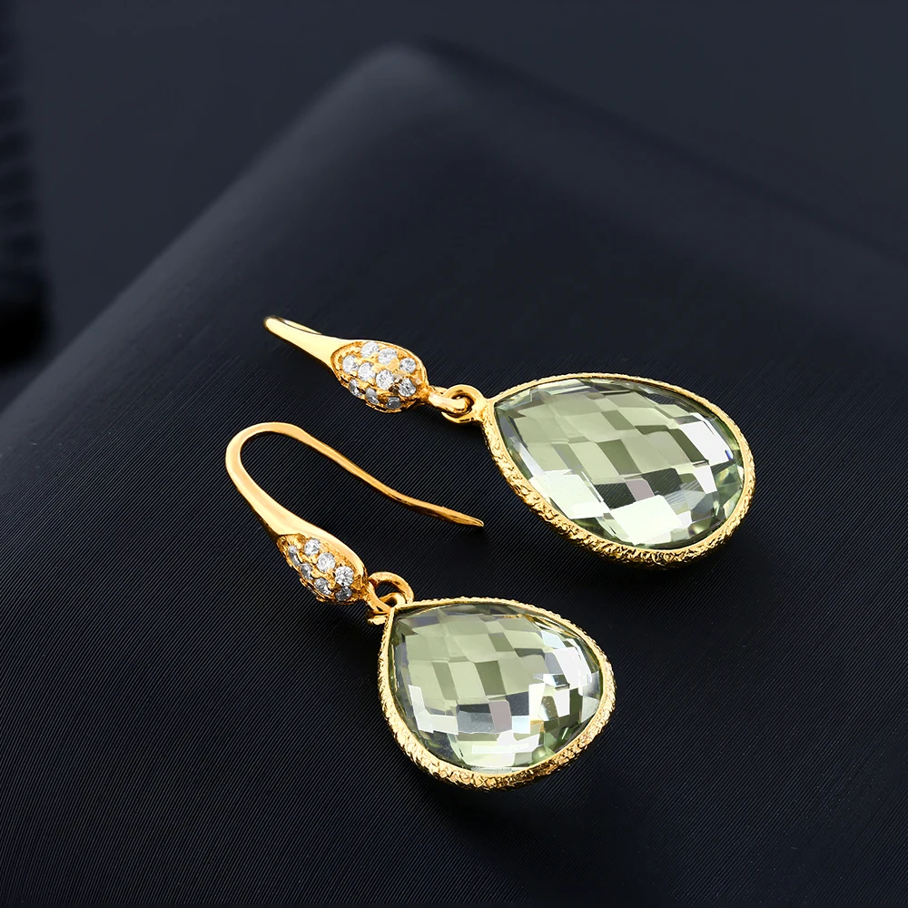 Серьги GemStoneKing 13 00 карат в форме груши Зеленый Натуральный Аметист позолоченные 925