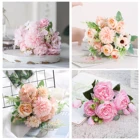 Искусственные шелковые цветы сделай сам, розовый Букет пионов, для украшения дома, свадьбы, скрапбукинга