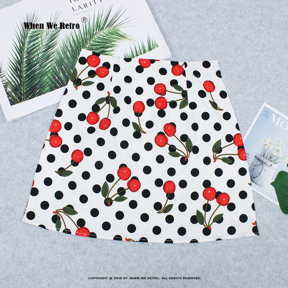 

Summer Polka Dots Cherry Print Mini Skirt SS0008 Fashion White Women Vintage Retro Faldas Short Skirts