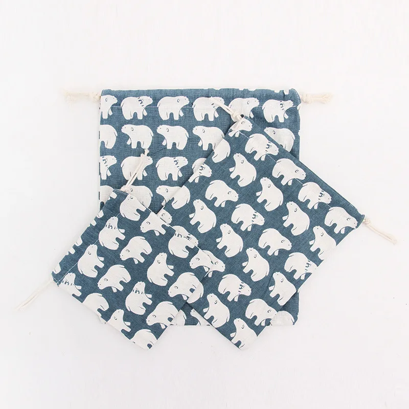 1pcs White Bear Blue Drawstring Cotton Linen Storage Bag Gift Candy Tea Jewelry Organizer Makeup Cosmetic Coins keys Bags 49017 | Дом и сад