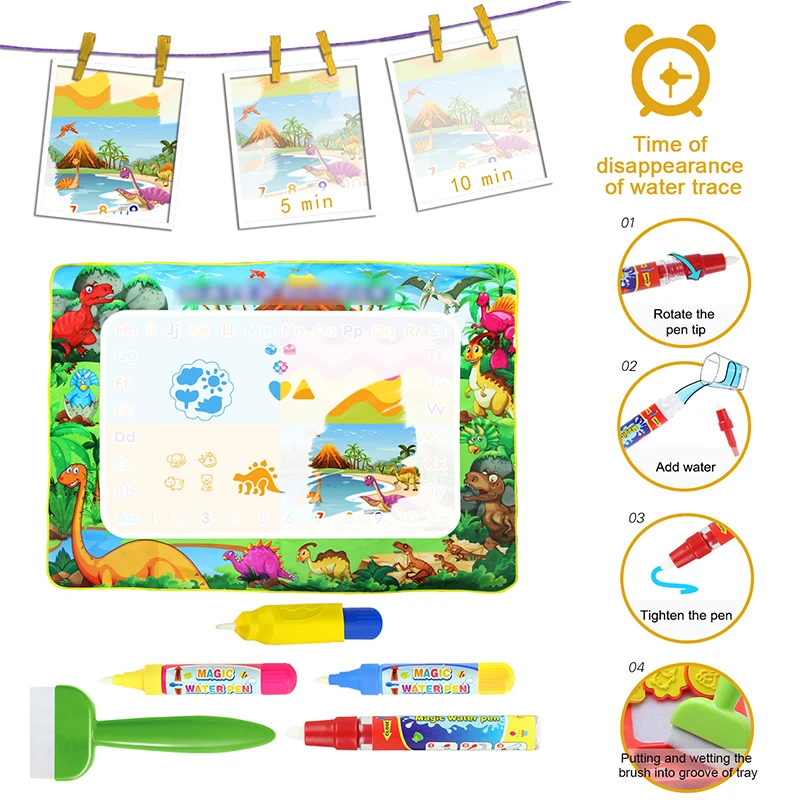 

2020 New Arrivals Magic Water Drawing Mat With Pens And Stamps Set Dinosaur Theme Painting Board Educational Toys Birthday Gift