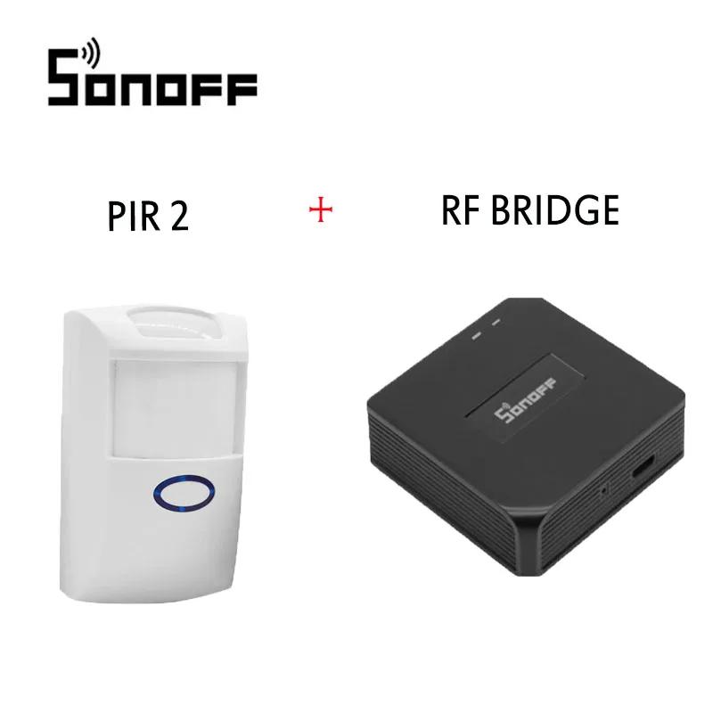 PIR with RF Bridge Sonoff RF Bridge 433 МГц Wifi преобразователь сигнала PIR 2 Датчик/DW1 дверной и оконный датчик сигнализации совместим с Alexa Google Home - Комплект: PIR with RF Bridge
