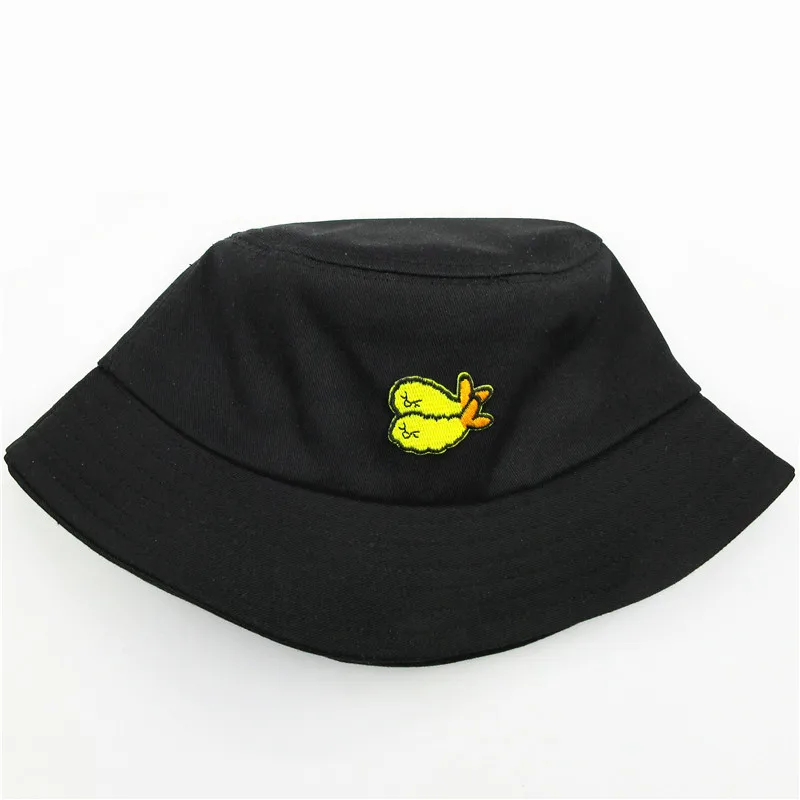 

The Fried shrimp embroidery cotton Bucket Hat Fisherman Hat outdoor travel hat Sun Cap Hats for kid men Women 291