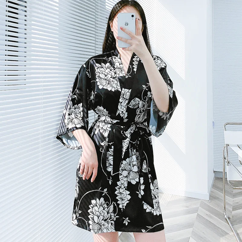 

2022 New Robe Bathrobe Women Bridesmaid s Sexy Black s Satin Ladies Dressing Morning Gown