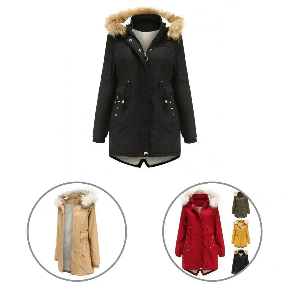 

Jacket Plush Lining Women Coat Zipper Hooded Fabulous Thick Pocket Winter Jacket