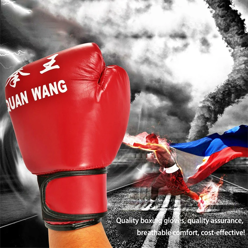 Красные пу взрослые Кикбоксинг перчатки Каратэ Муай Тай свободный бой ММА Санда