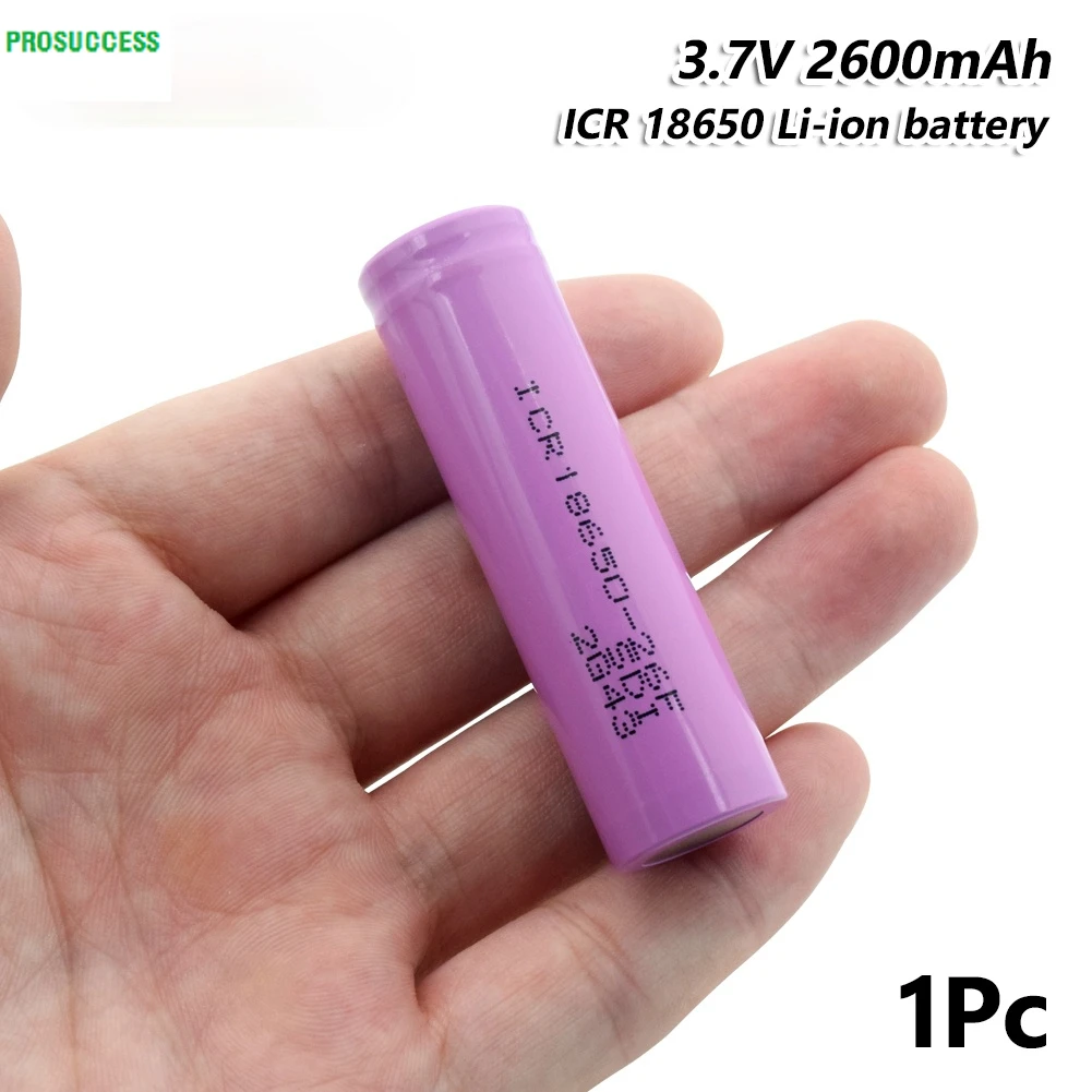 1/2/4/6/8/10 Pieces 3.7V Pink Rechargeable  ICR 18650-26F 2600mAh Li-ion Lithium Batteries   Flat-top 18650 Battery