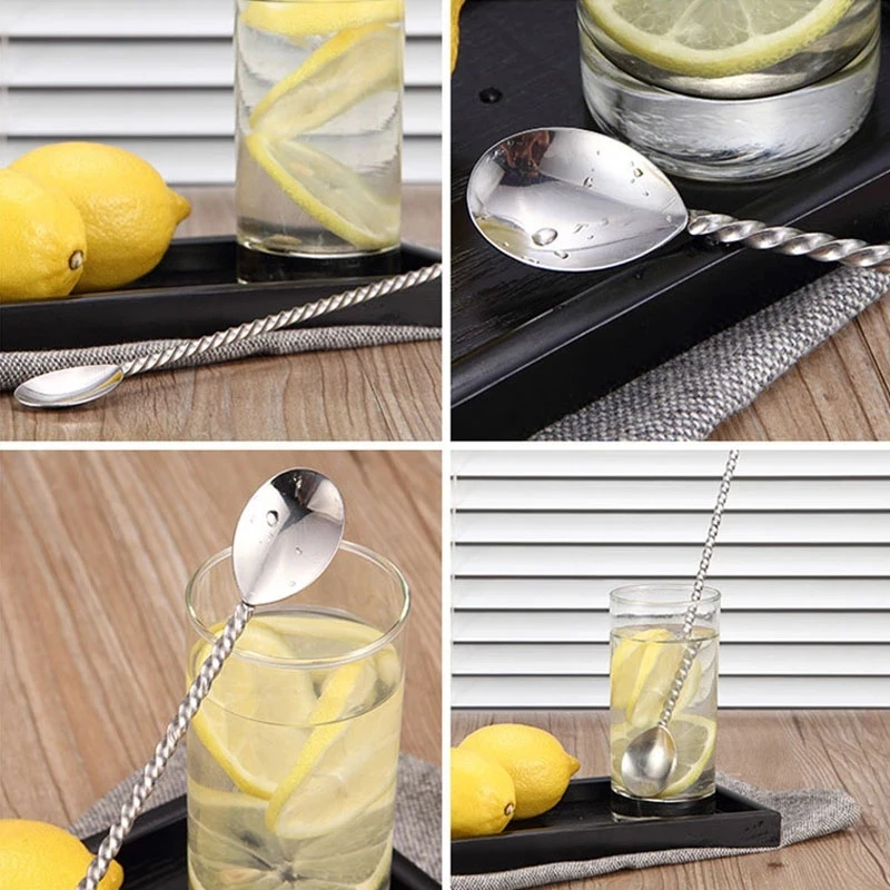 

Stainless Steel Spiral Pattern Drink Shaker Twisted Cocktail Muddler Stirrer Bartender Mixing Spoon Kitchen Tableware Bar Tool