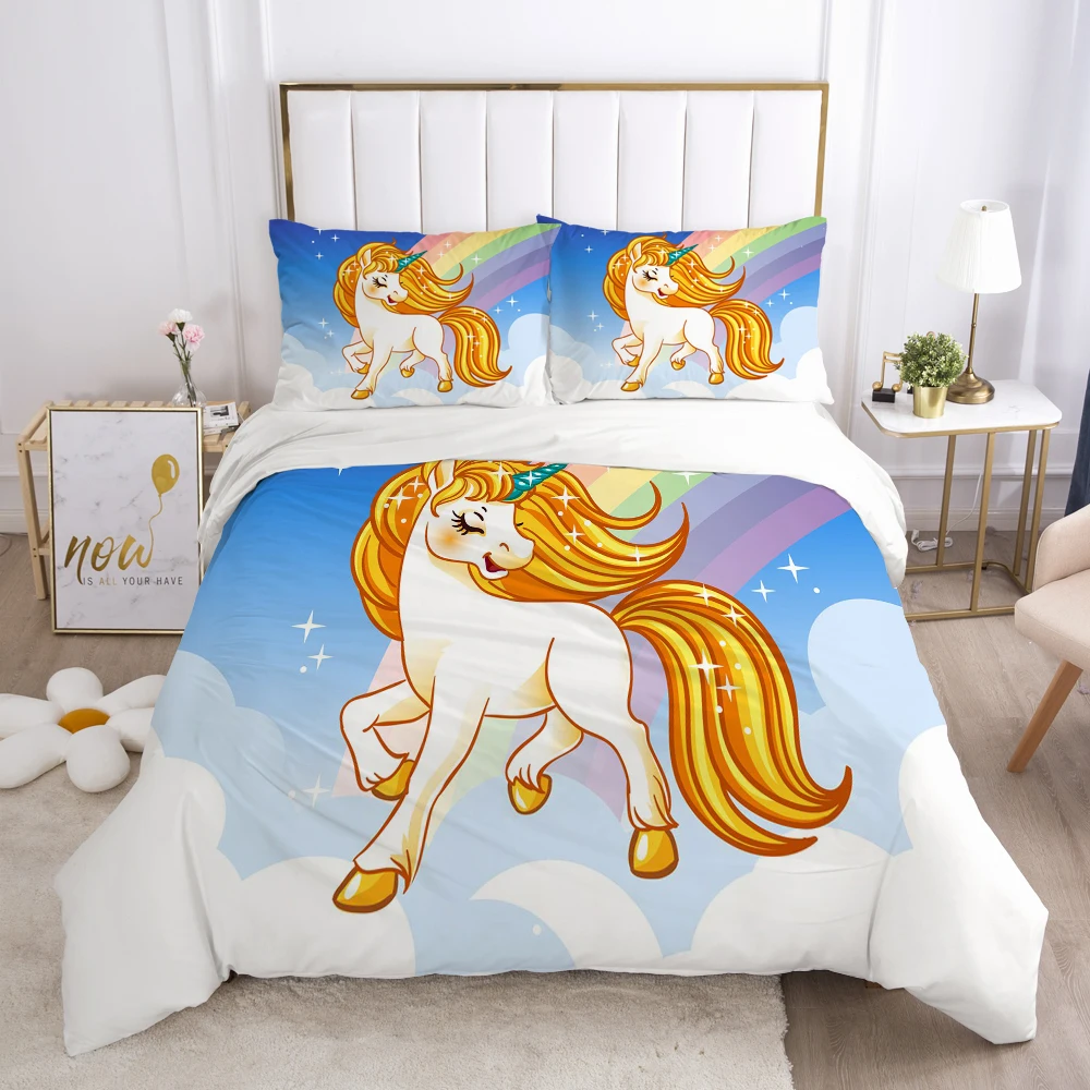 Cartoon Duvet Cover Set 3D Unicorn Children Bedding For Kids Baby Comforter Pillowcases Girls Boys Bed | Дом и сад