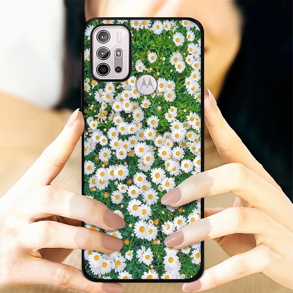 phone case for motorola moto g30 g20 g50 g60 e7 e20 e40 g40 fusion g 5g plus g9 play e7 plus power flower black silicone covers free global shipping