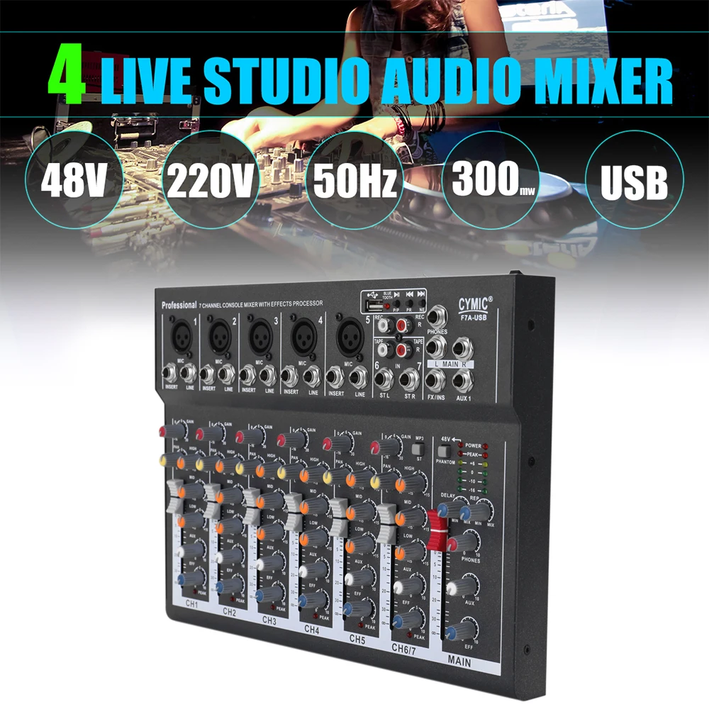 Мини бытовой портативный аудио микшер с USB DJ звуковой микшерный пульт 48 в усилитель для караоке вечерние микшер аудио midi клавиатура