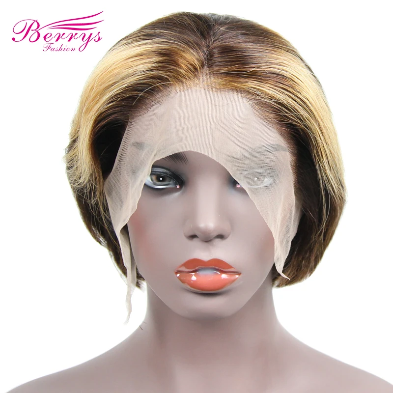 Парики из натуральных волос на кружеве Pixie Cut Bob 180% плотность парики 1B/27 цветов без