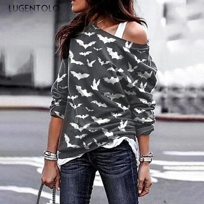 

Футболка женская с мультяшным принтом, повседневный пуловер с круглым вырезом, на Хэллоуин, на осень