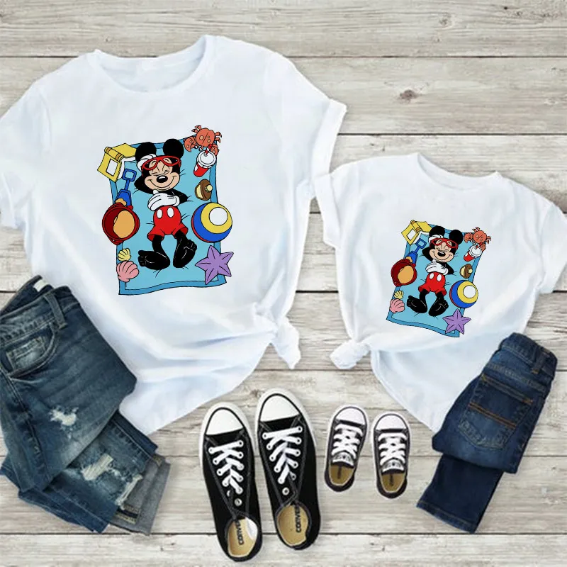 

Disney Funny Mickey Mouse Print Family T-shirts Father Mother Kid Summer Fashion Short Sleeve Baby Matching Outfits Family Look
