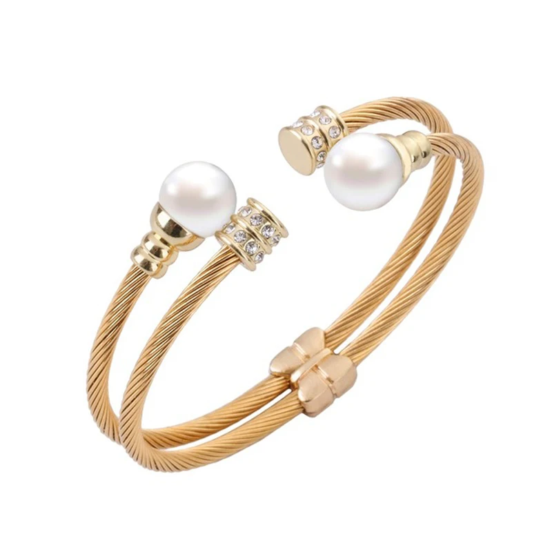 

Женский Блестящий жемчужный браслет Chran из нержавеющей стали, 2 ряда