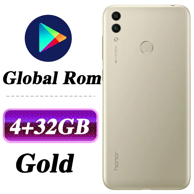 4G 32G Gold Мобильный телефон с глобальной ПЗУ HONOR 8C, 4 Гб, 32 ГБ, 6,26 дюйма, Восьмиядерный аккумулятор Snapdragon 632, 4000 мА/ч, 3 карты VoLTE Face ID, полный экран - Цвет: 4G 32G Gold