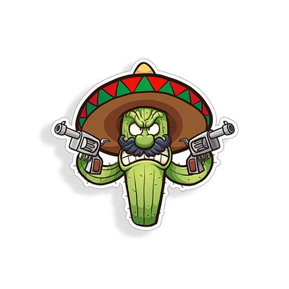 

Personality Angry Cactus Sticker Mexican Sombrero Hands Gun Car Cup Laptop Window Bumper Decal