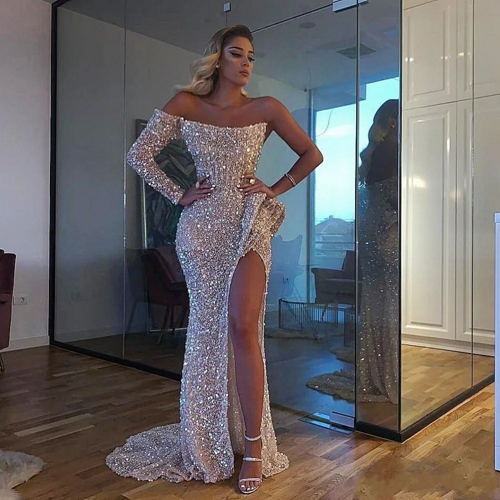 Вечернее платье abiye gece elbisesi vestido longo Серебристые элегантные вечерние платья robe de soiree вечерние платья с открытой спиной и блестками - Цвет: picture color